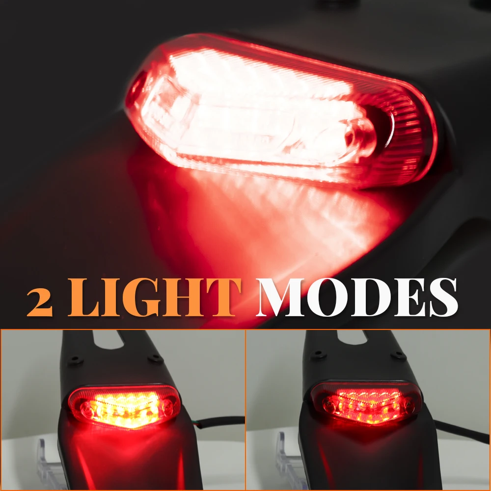 Motorcycle Rear Fender License Plate Bracket Holder 12V LED Taillight Brake Lamp Universal For Enduro Off-Road Bike