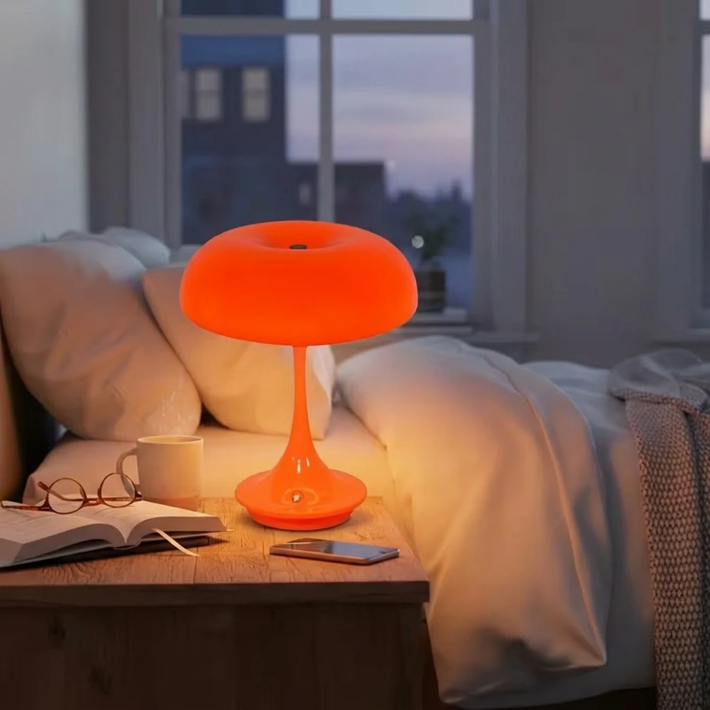 독특한 버섯 모양 LED 무드등, 사무실 책상 램프, USB 충전식, 3색 조광 가능, 터치 컨트롤, 침실용 침대 옆 장식 램프