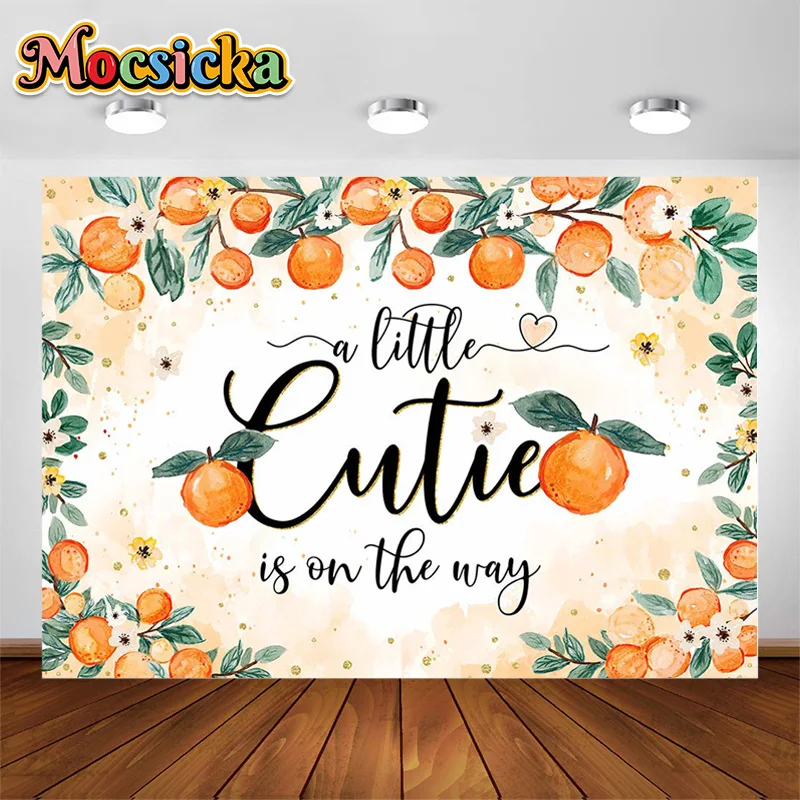 

A Little Cute IS On the Way Autumn Tangerine Backdrops for Party Decor and Portraits Photo Shoot Birthday Party Setup Background