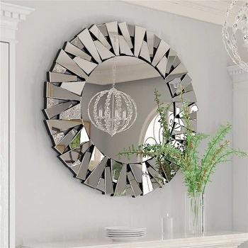 Unique Sunburst Decorative Wall Mirror Round 800MM Silver Beveled Glass Accent Mirrors Bathroom 3
