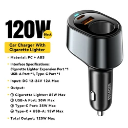 Essager 120W High - Speed Car Charger with QC3.0 and USB Type - C Fast Charging - 120W Car Charger (Black)