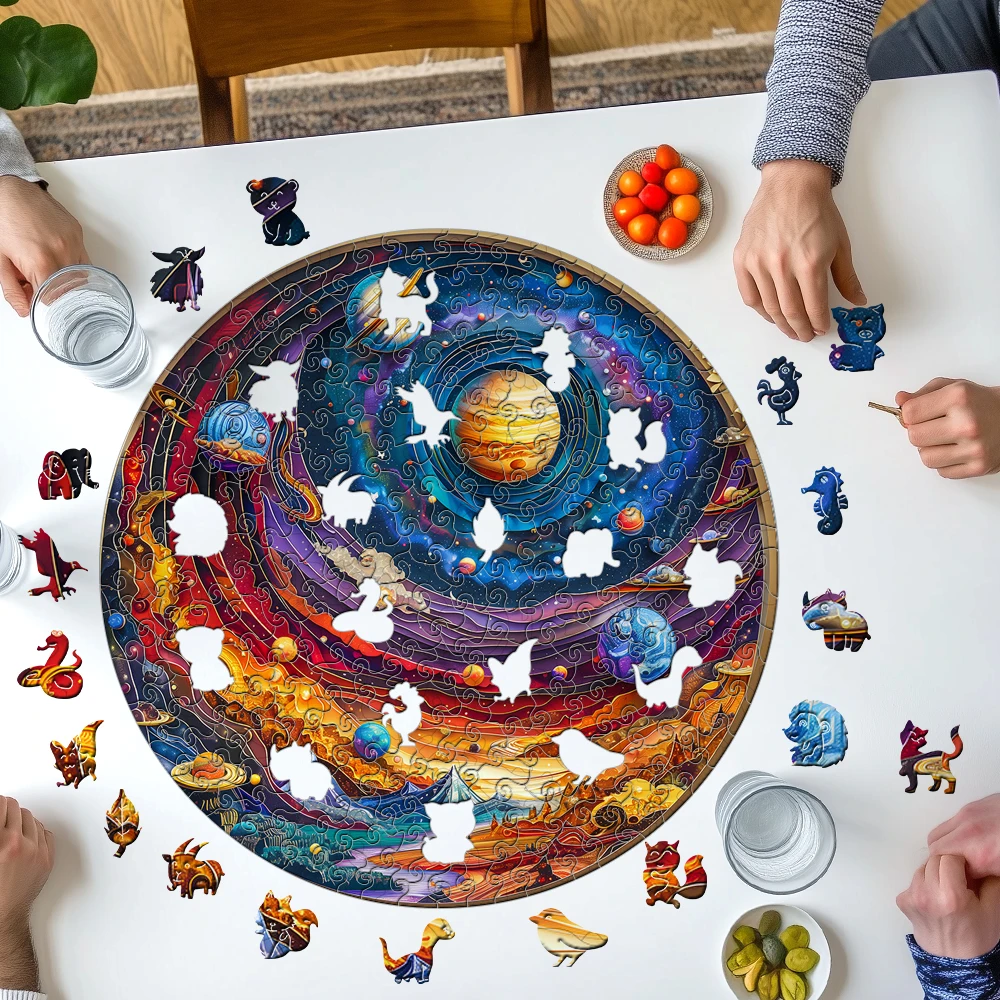 Wooden Puzzle for Adults-3D Sunset Forest Wooden Puzzle Unique Shape Advanced Animal Jigsaw for Adults and Kids,Best Gift