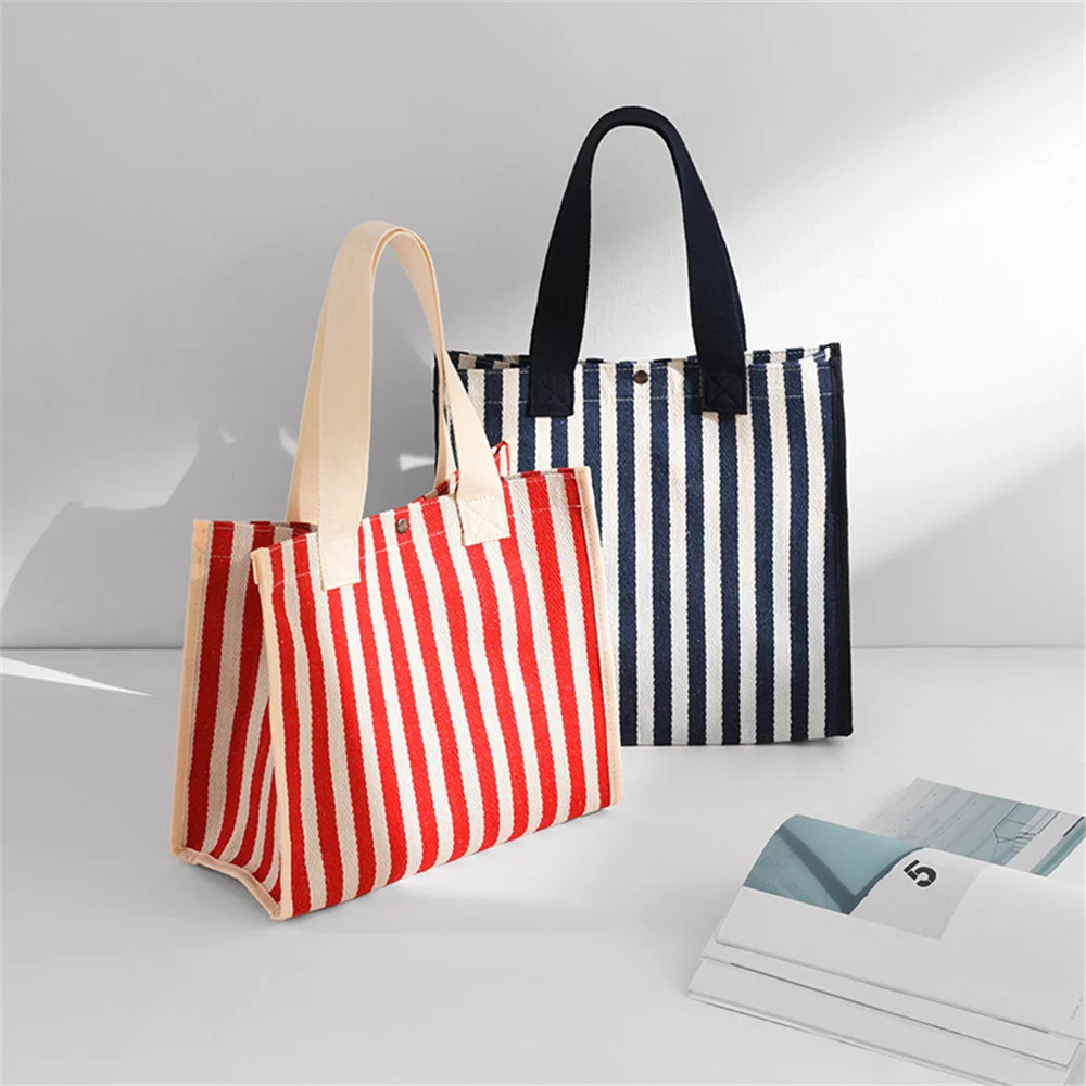 Fashion Striped Women Shoulder Bag Large Capacity Travel Shopper Tote Shopping Bags Canvas Casual Simple Beach Handbags 2023 New hasbulla cooking master groceries shopping tote bags women funny shoulder shopper bags large capacity handbags