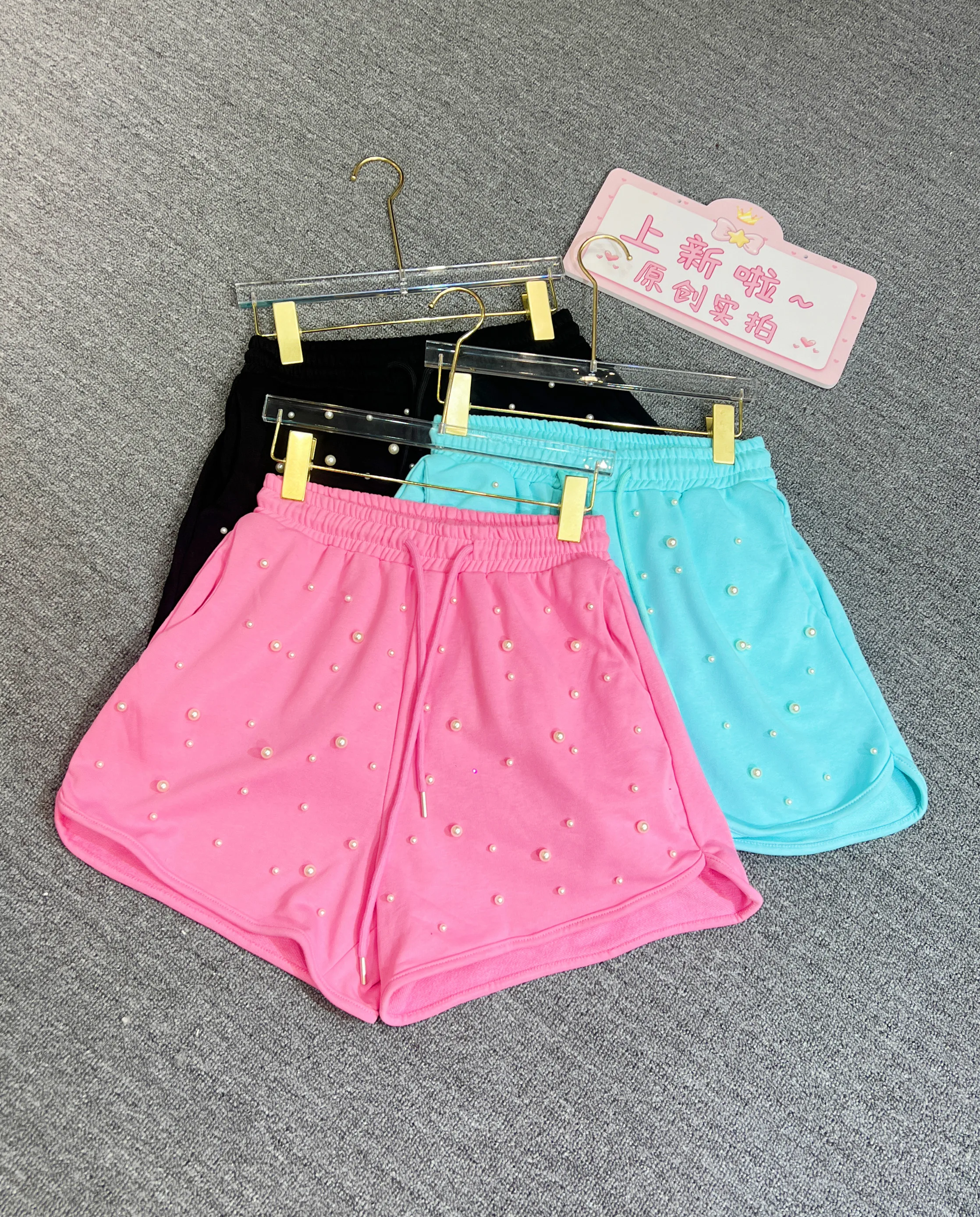 Heavy Beads Casual Pants for Women 2024 Summer Clothes New Fashion High Waist Loose Slimming European Sports Wide Legs Shorts