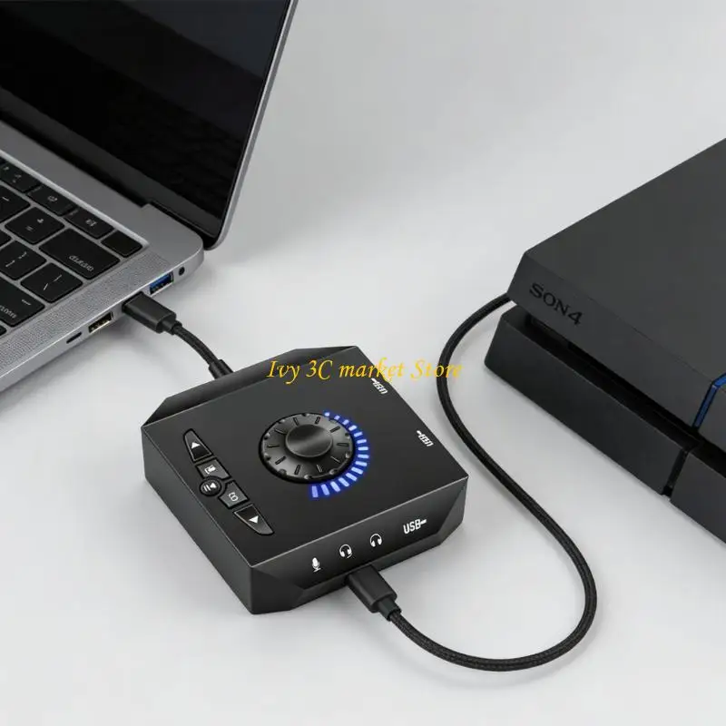 PC 노트북 헤드폰 마이크용 선명한 사운드 출력 및 3.5mm 및 USB 포트가 있는 D7YC USB 사운드 변환기