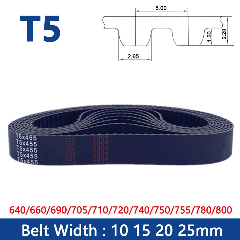 

1PCS T5 Timing Belt Width 10/15/20/25mm Rubber Closed Loop Synchronous Belt Length 640/660/690/705/710/720/740/750/755/780/800mm