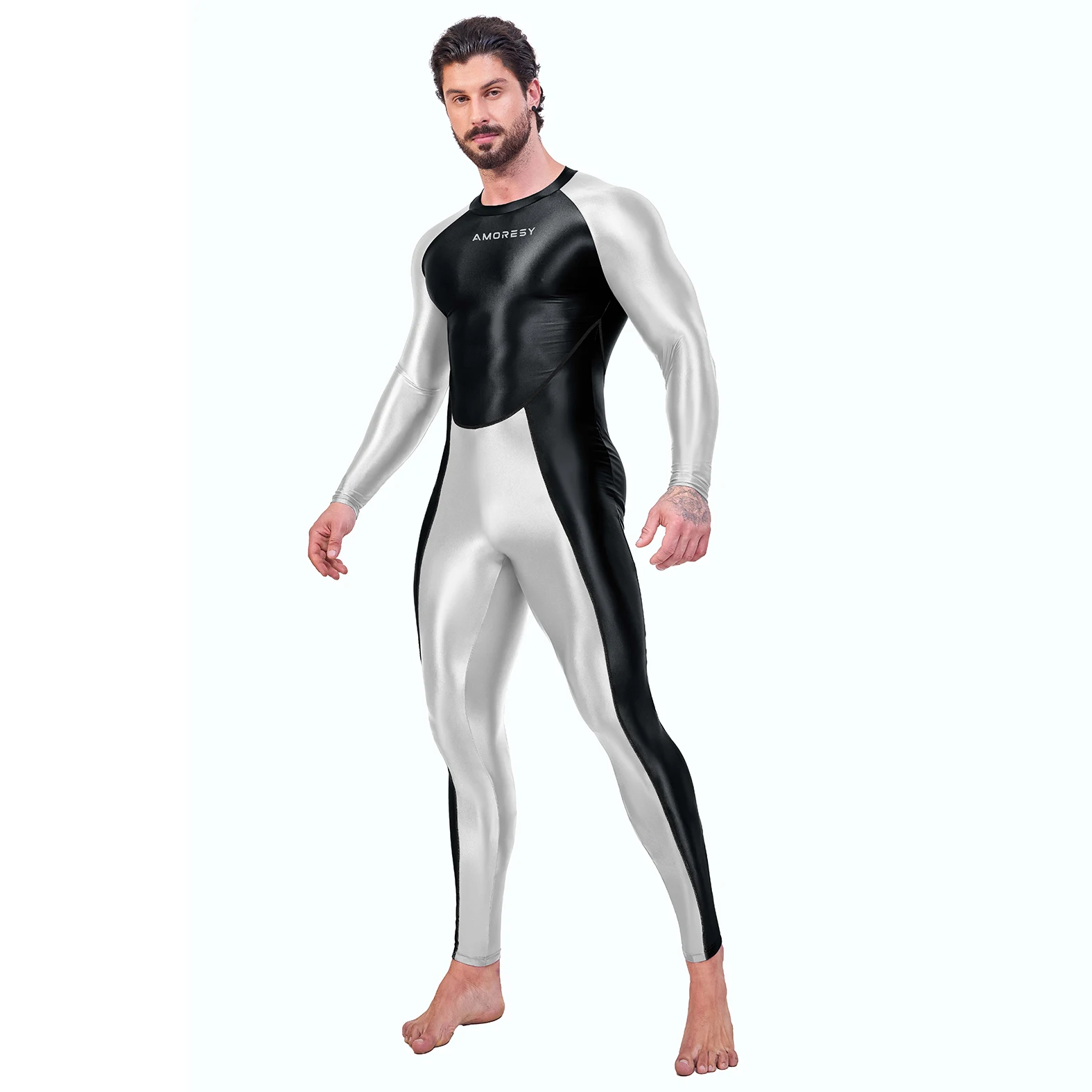 AMORESY Sexy Hot Men One Piece Skin Bodysuit Cosplay Catsuit Jumpsuits Stretch Bodystocking Spandex Zentai Suit 4