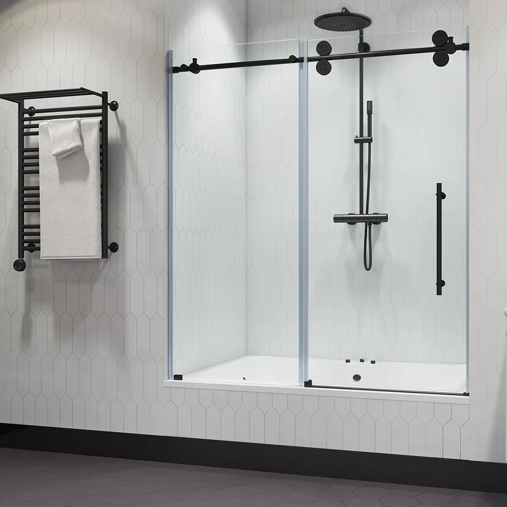 Bathroom Raindrop Bathtub Frameless Glass Sliding Shower Tub Door