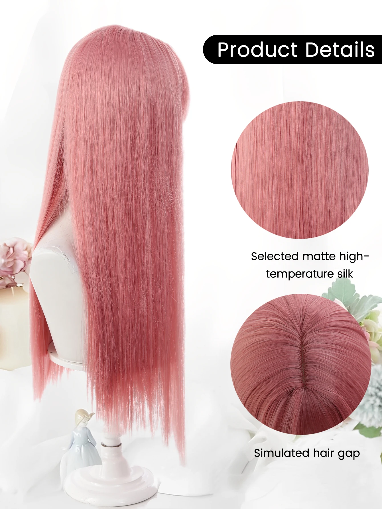Pink Synthetic Straight Hair Wig For Women Cosplay