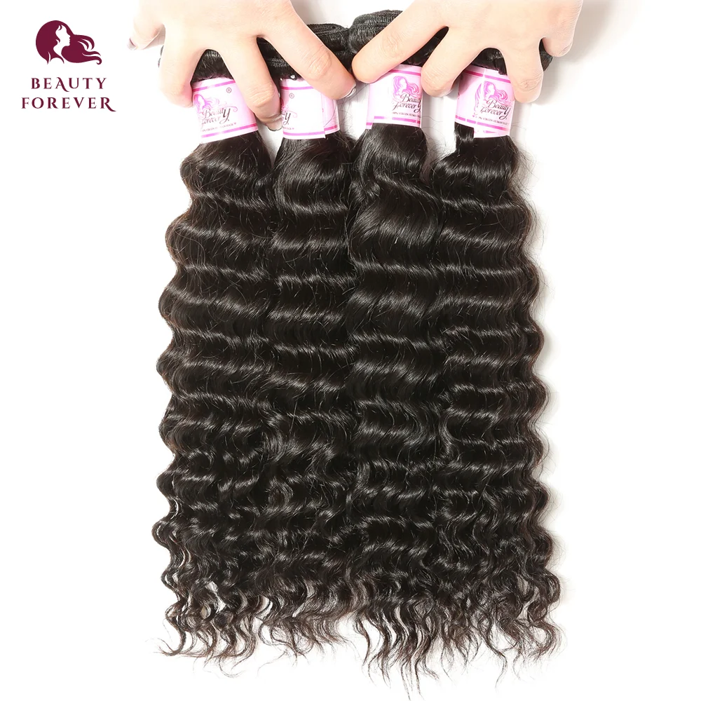 BEAUTY FOREVER 4 PCS Malaysian Deep Wave Hair Bundles Extensions 100% Virgin Human Hair Weave Bundles Natural Color