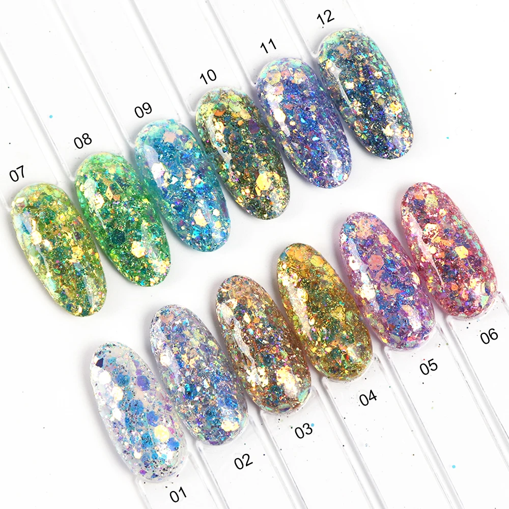 Shiny Glitter Powders For Nails Hexagon Irregular Flakes Paillette 1Box nail powder,nail glitter,nail decoration,nail decorations,nail flakes,nail powder set