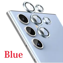 Premium Metal Camera Lens Protector Glass with Ring - S24 (3Pcs) (Blue)