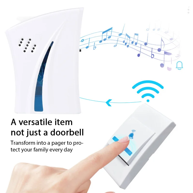 Home Wireless Smart Doorbell 100M Remote Control  Waterproof Plugless Doorbell with 32 Songs Easy Installation
