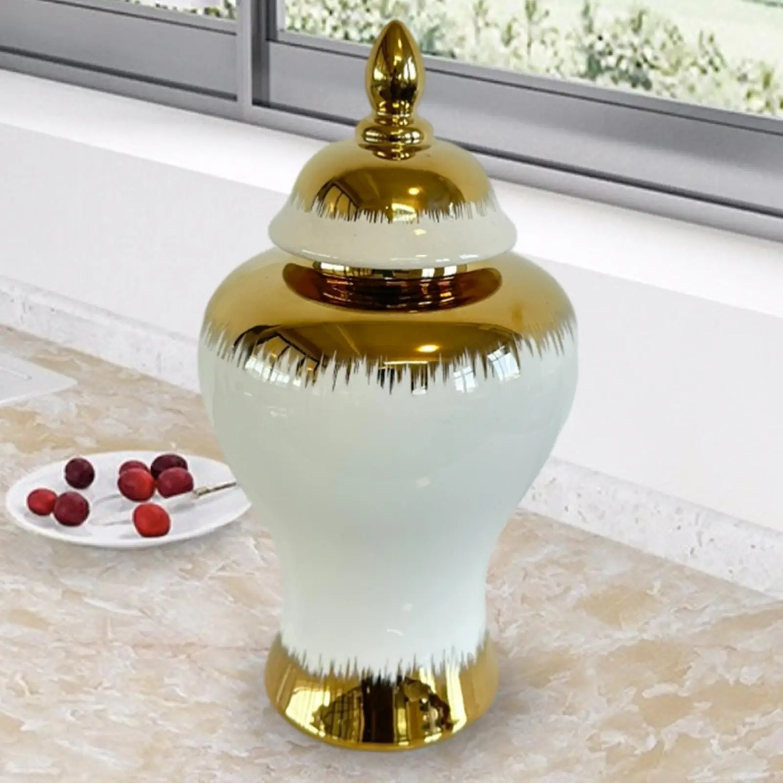42.5cm Ceramic Flower Vase Ginger Jar with Lid Versatile Glazed Handicraft Elegant for Entryway Tables Stylish Fine Workmanship