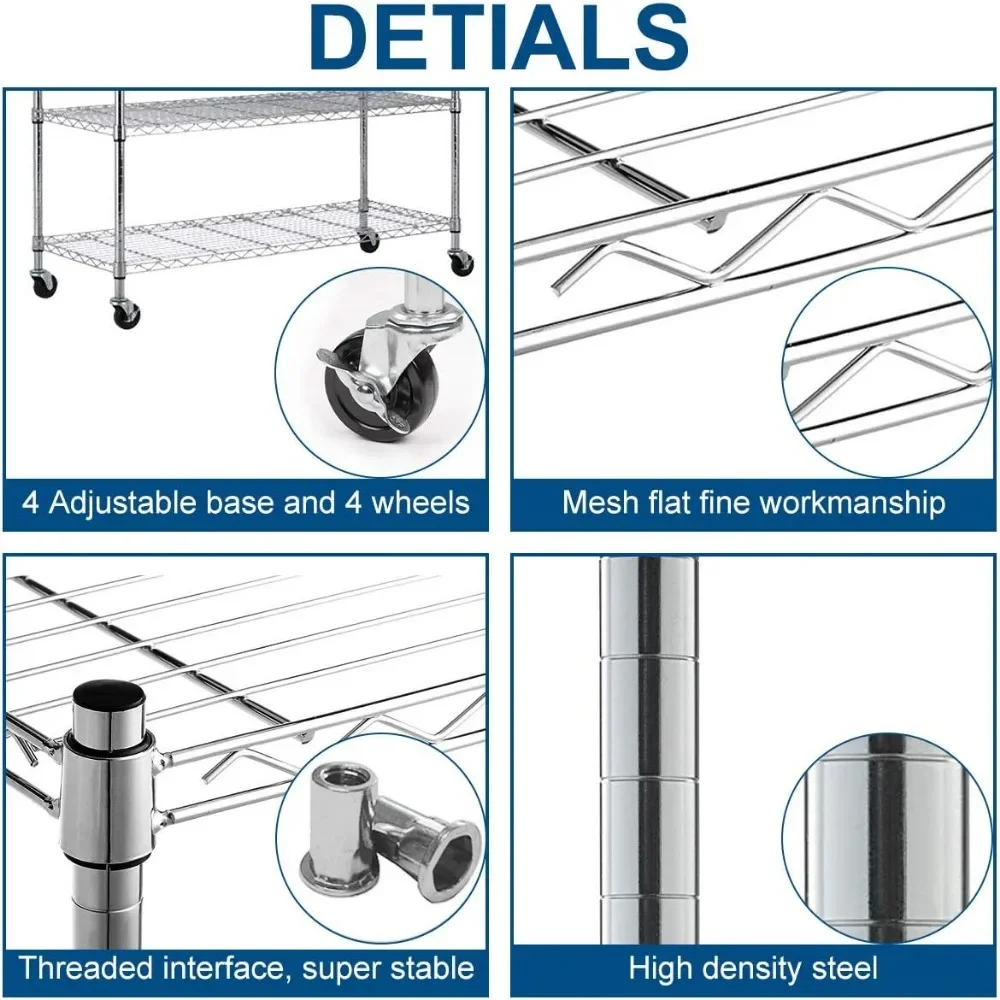 6 Tier Wire Shelving Unit Metal Storage Shelves w/Wheels, 350 Capacity Per Shelf, Heavy Duty Steel Garage Shelf, 48" L X 18" W X 4