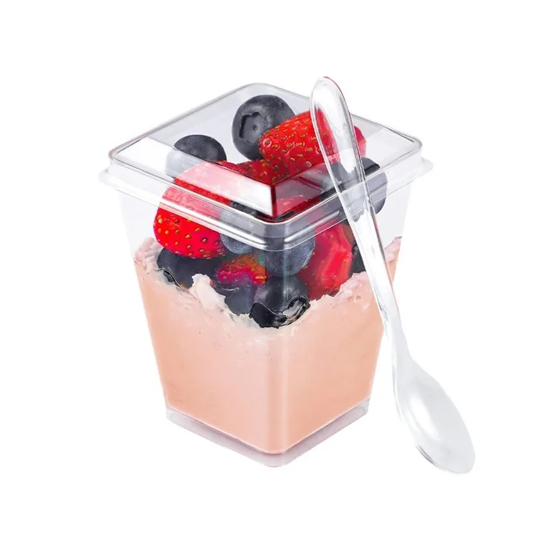 20PCS Plastic 160ml Dessert Cups with Lids Spoons Pudding Cup Dessert Cake Cup Appetizer Jelly Yogurt Mousse Baking