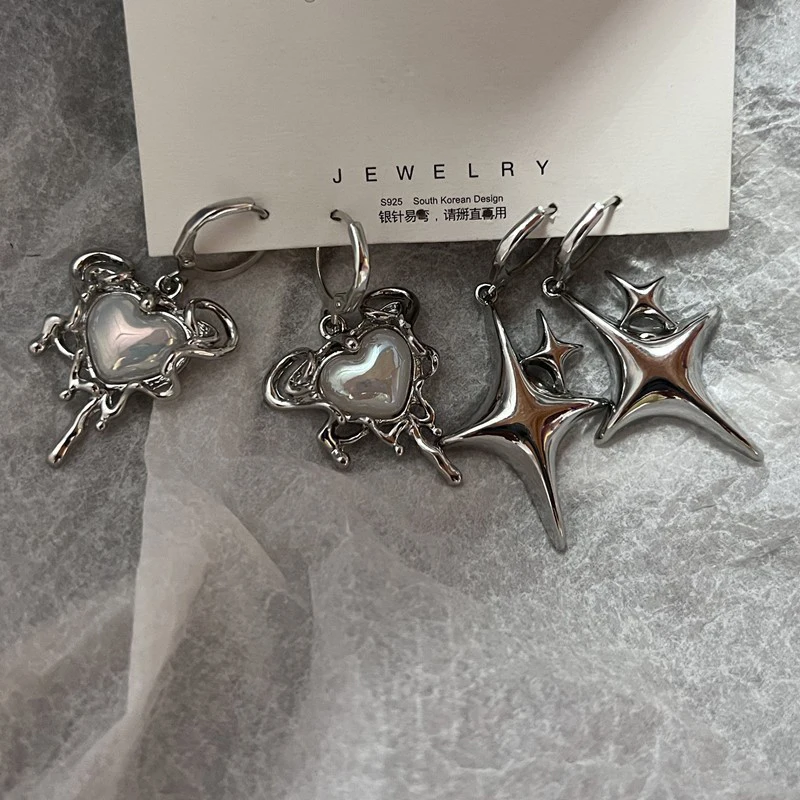 Stylish Silver Star Opal Hoop Earrings for Women