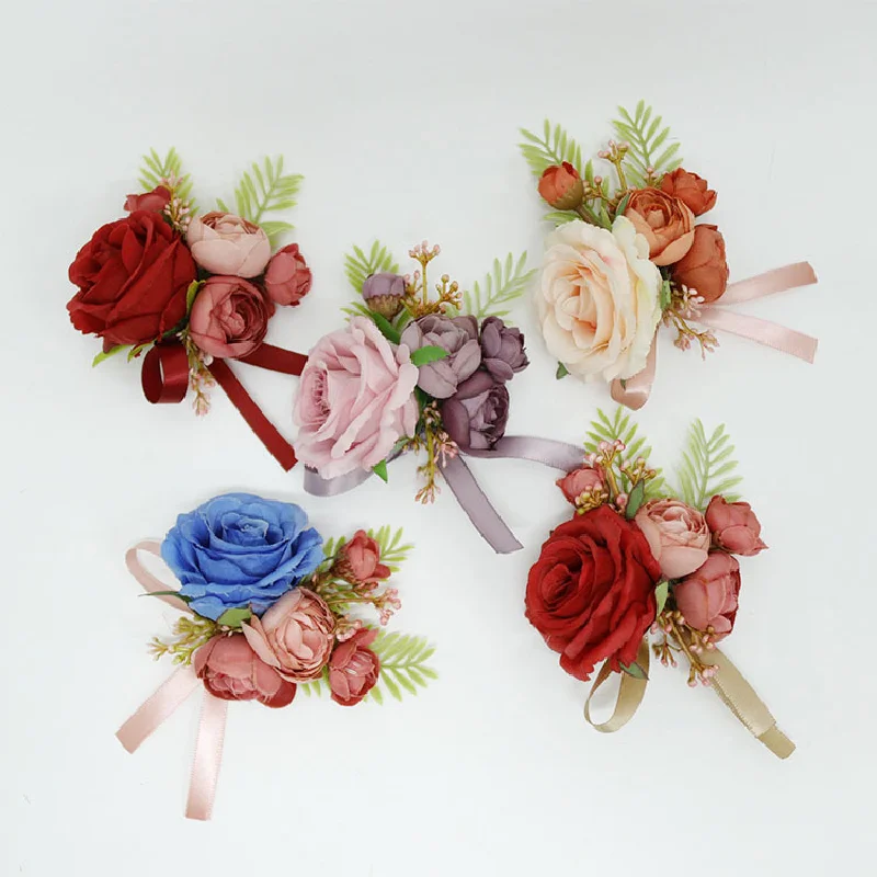 Boutonniere And Wrist Corsag Wedding Supplies Simulation Flower Business Celebration Opening Guest Wrist Flower 429