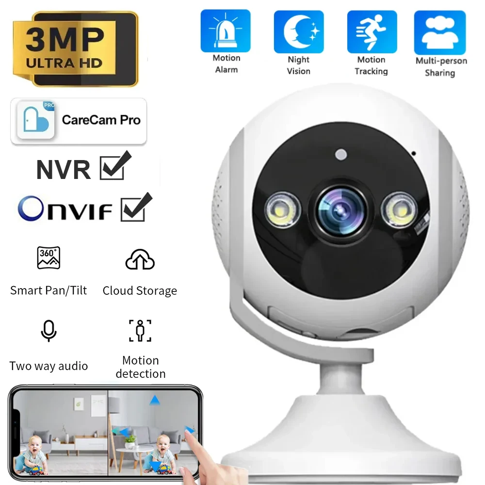 

3MP Home Cube Wifi Camera Panoramic HD 180° Wide Angle PTZ AI Dual Screen HDRI Output Automatic Body Detection Security Camera