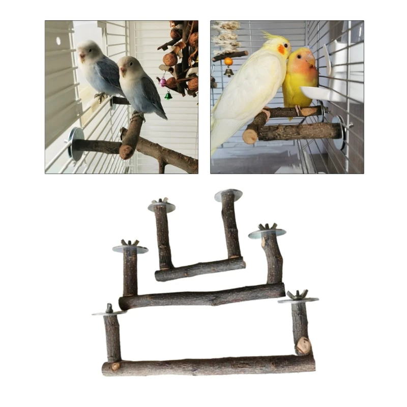 Bird Cage Perches Natural Wood Standing Bar Perch Non Toxic Parrot Chew Toy Stable Scrub Station Cage Accessories