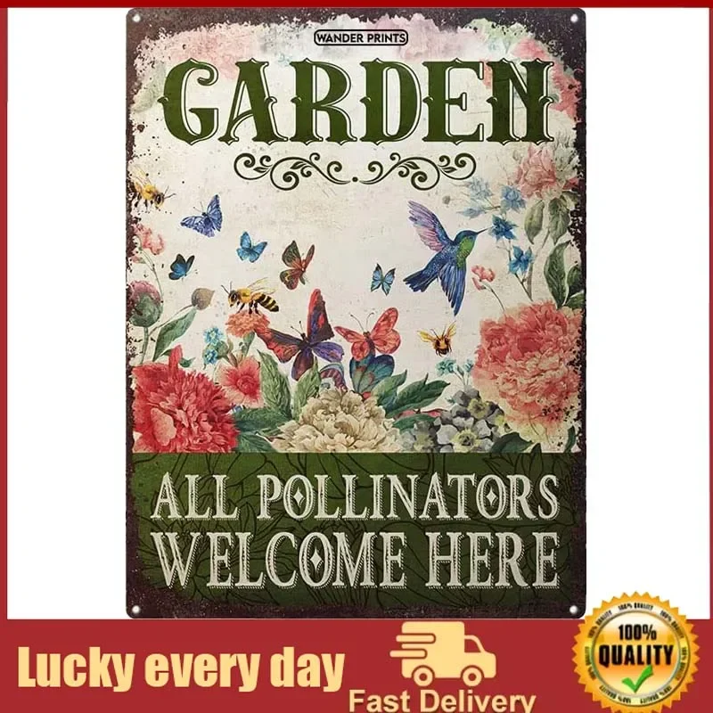 

Wander Prints Gardener Gift, Birthday Gifts For Mom, Dad, Grandma, Grandpa Who Love Garden - Pollinators Welcome Garden Sign