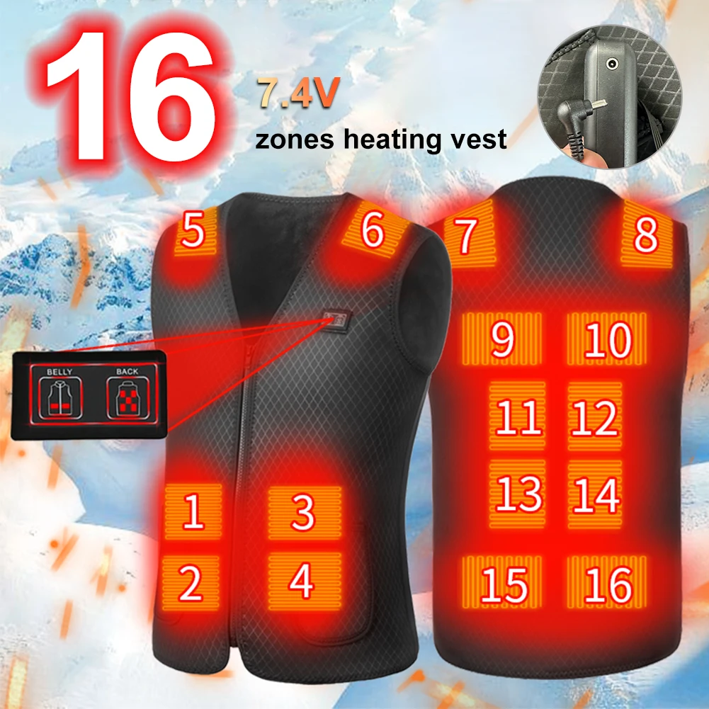

Electric Heated Vest 16 Heating Zones Washable Sleeveless Jacket Double Control Winter Thermal Vest Clothes Body Warmer M-4XL