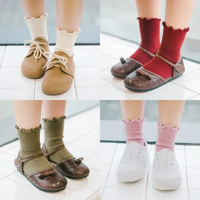 Baby Girls Boys Solid White Soft Cotton Socks Toddlers Kids Ruffle Princess Stockings for 1-10Y Newborn Children Infant