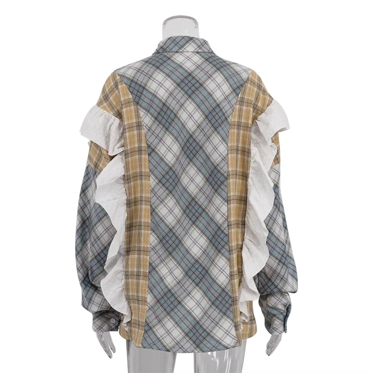 Ruffled Fashion Patchwork Shirts Women's Long Sleeve Lapel Cardigan Striped Contrast Clothes For Women Summer Shirts Coat