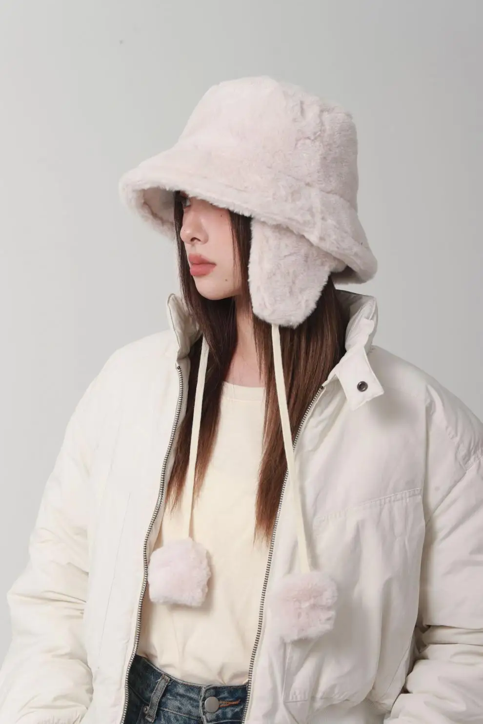 Bomber Warm Bucket Hats for Women Golf Hiking Fur Winter Hat Barrel Cotton Fabric Ear Protection Cap_voghion.com