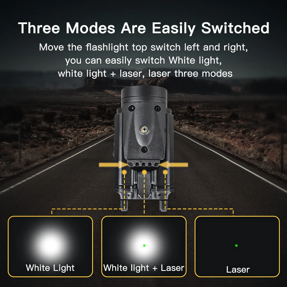 Aluminum Tactical Flashlight with Green Laser for Outdoor Hunting