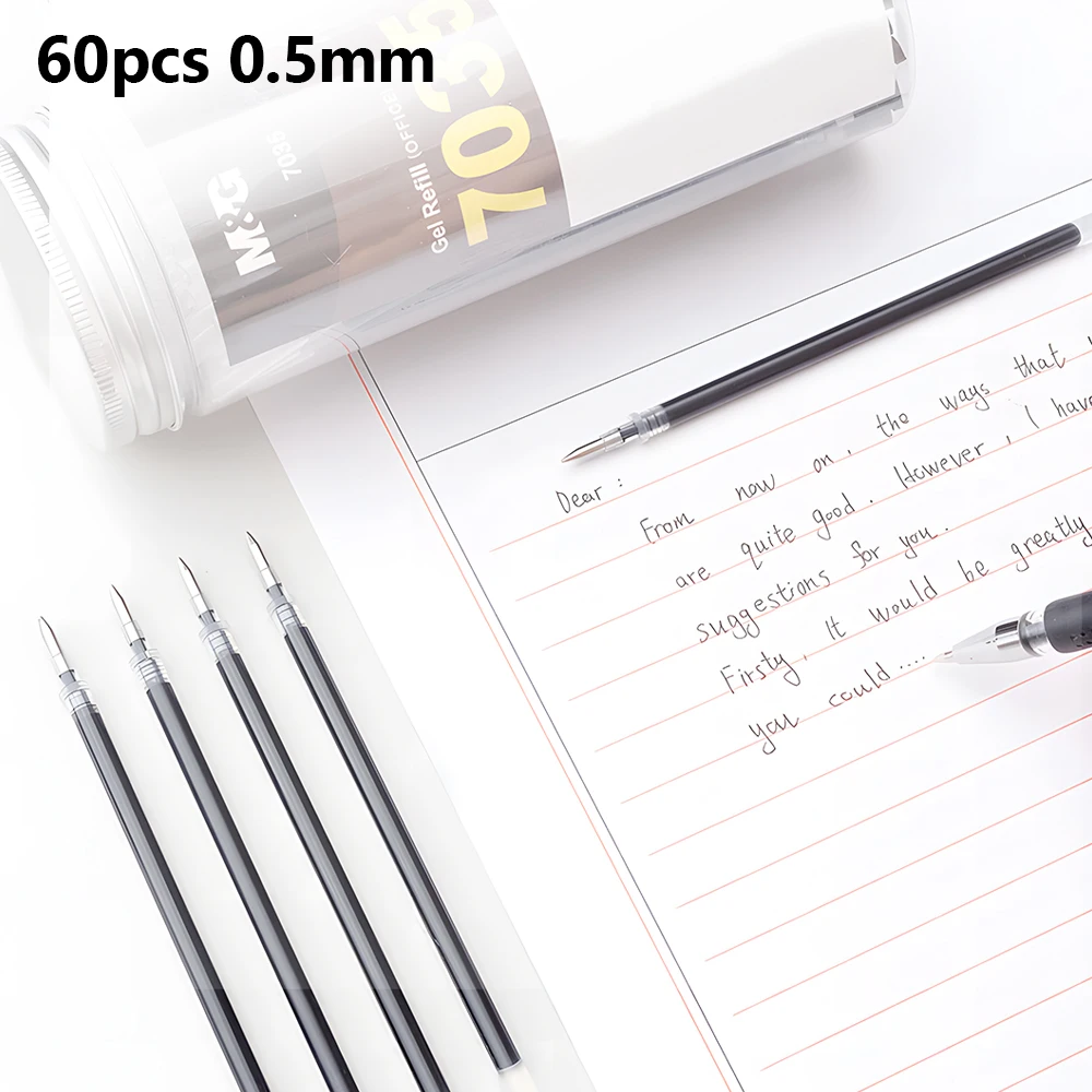 M&G 60pcs Gel Pen Refills 0.5mm Black Bullet Tip Signature Pen Refill Set Smooth Writing for Students Exam Office 4