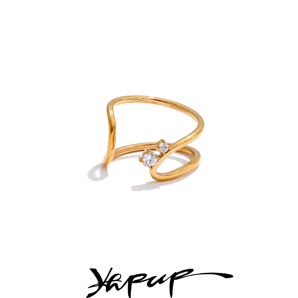 Yhpup Size 7 Stainless Steel 18K PVD Plated Zircon Ring