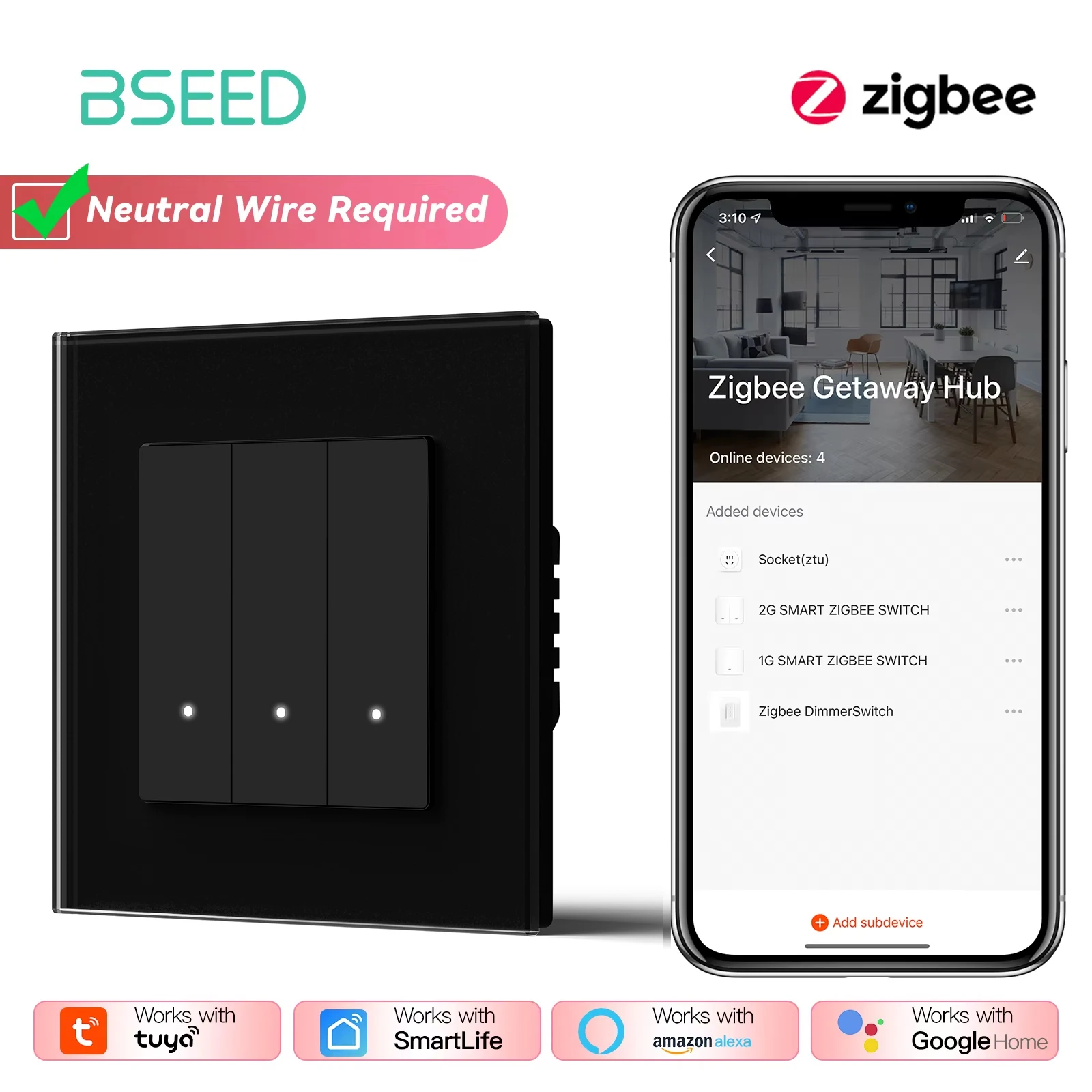 3Gang Black Zigbee