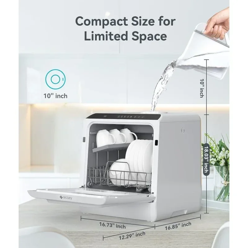 ecozy Portable Dishwasher Countertop, Mini Dishwasher with a Built-in 5L Water Tank, No Hookup Needed, 6 Washing Programs 3