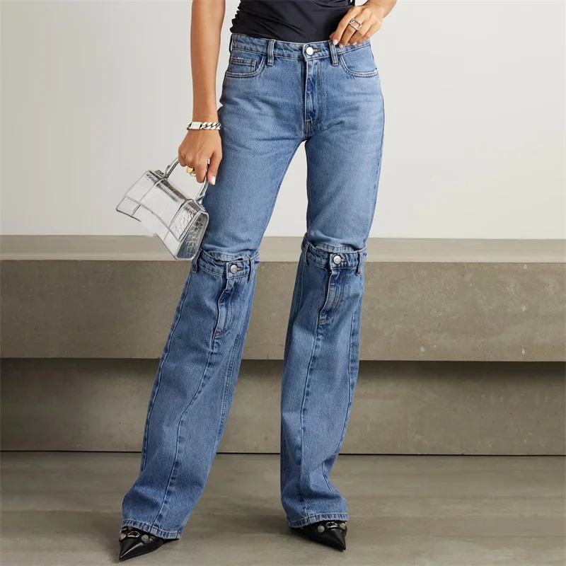 

Women's pants2023 Autumn New Korean Fashion Spliced Slim Flare Pants Vintage washed pure cotton jeans y2k Trousers free shipping