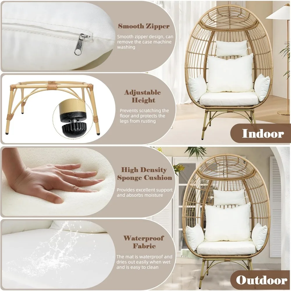 Egg Chair, Patio Egg Chair Indoor, All-Weather Oversized Rattan Egg Lounge Chairs for Living Room, Balcony, Backyard 4