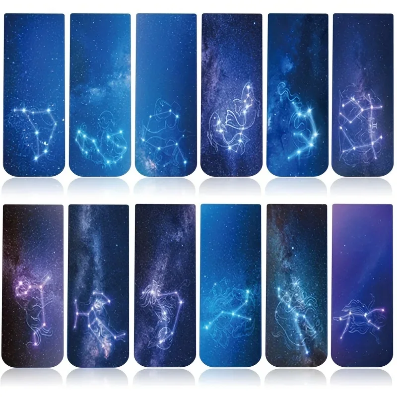 12 Pieces of Magnetic Bookmarks, Space and Starry Sky Bookmarks, Magnetic Folder Tags, Book Enthusiasts