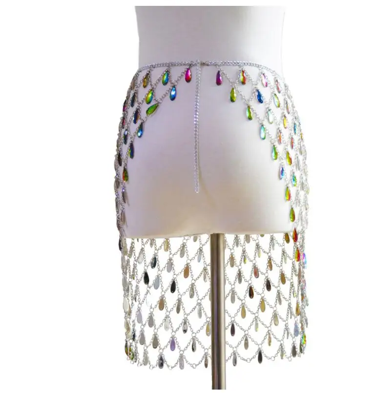 Multi-layer drop sexy body chain, hollow jewel pendant skirt waist chain