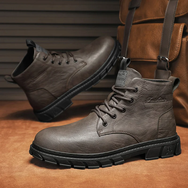 Winter Men Boots Outdoor Leather Ankle Boots Lightweight High Top Casual Boots Designer Male Work Boots Classic Handmade Boots - 2