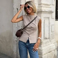 HXAO Women's Sleeveless Vest Top Plaid Woman Top Fashion 2024 Ladies Waistcoat Tanks Camis Outerwears Sleeveless Jacket Coat - Image 5