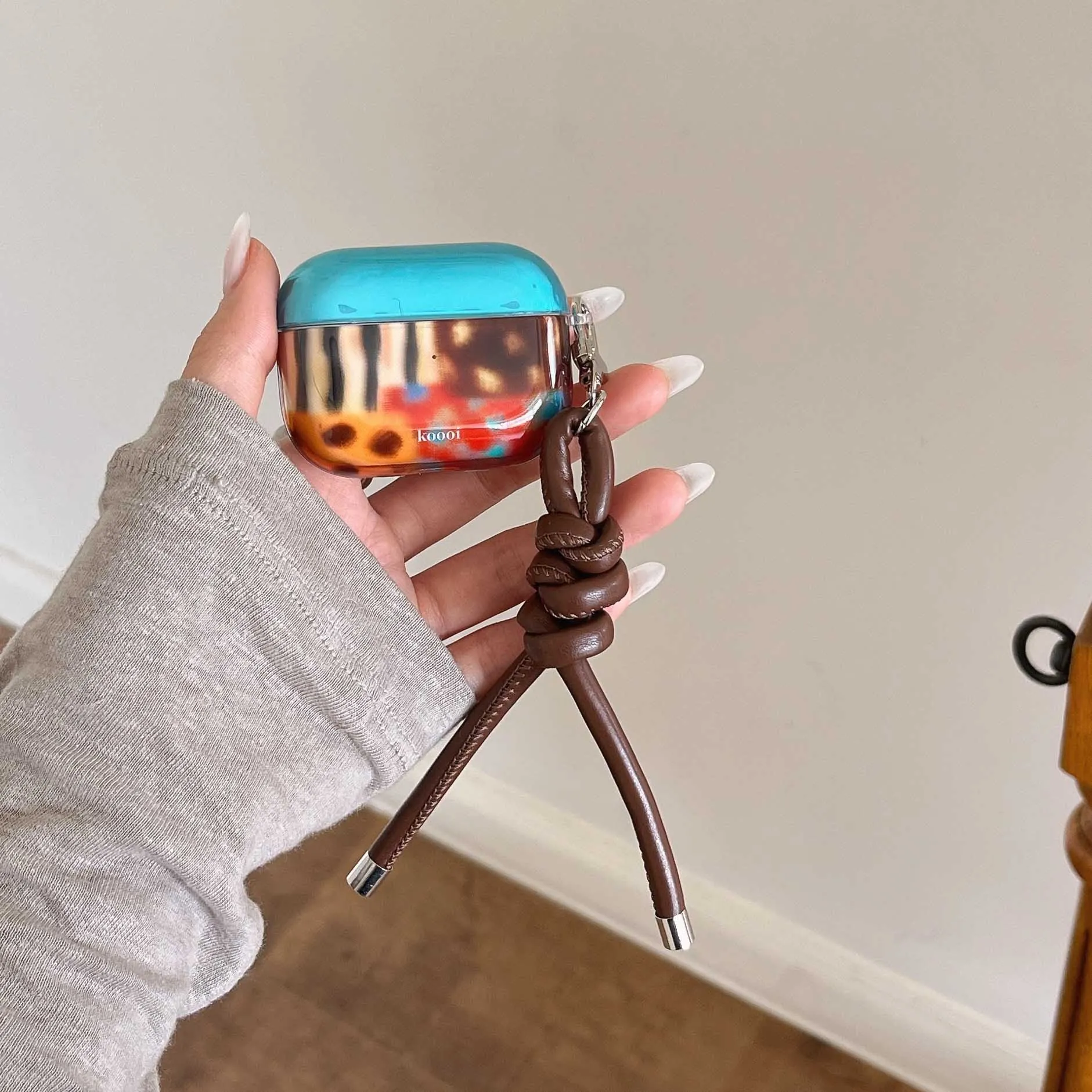 Artistic Graffiti Leather Rope Chain Earphone Case - Soft Protective Cover