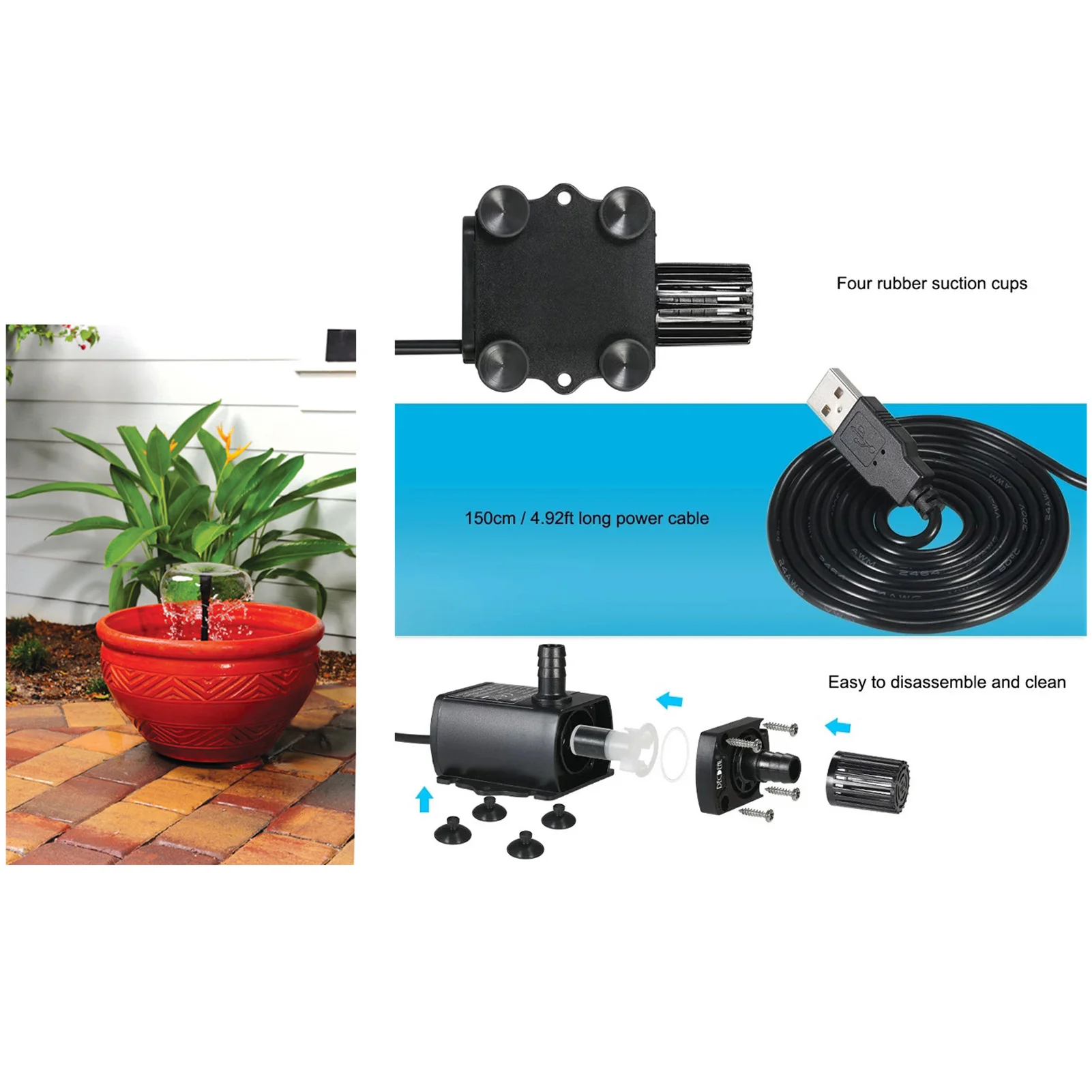 5V USB Small Submersible Water Pump 0‑200cm 0‑250LPH IP68 Rating DC5V 2.4W USB Water Pump with LED Indicator