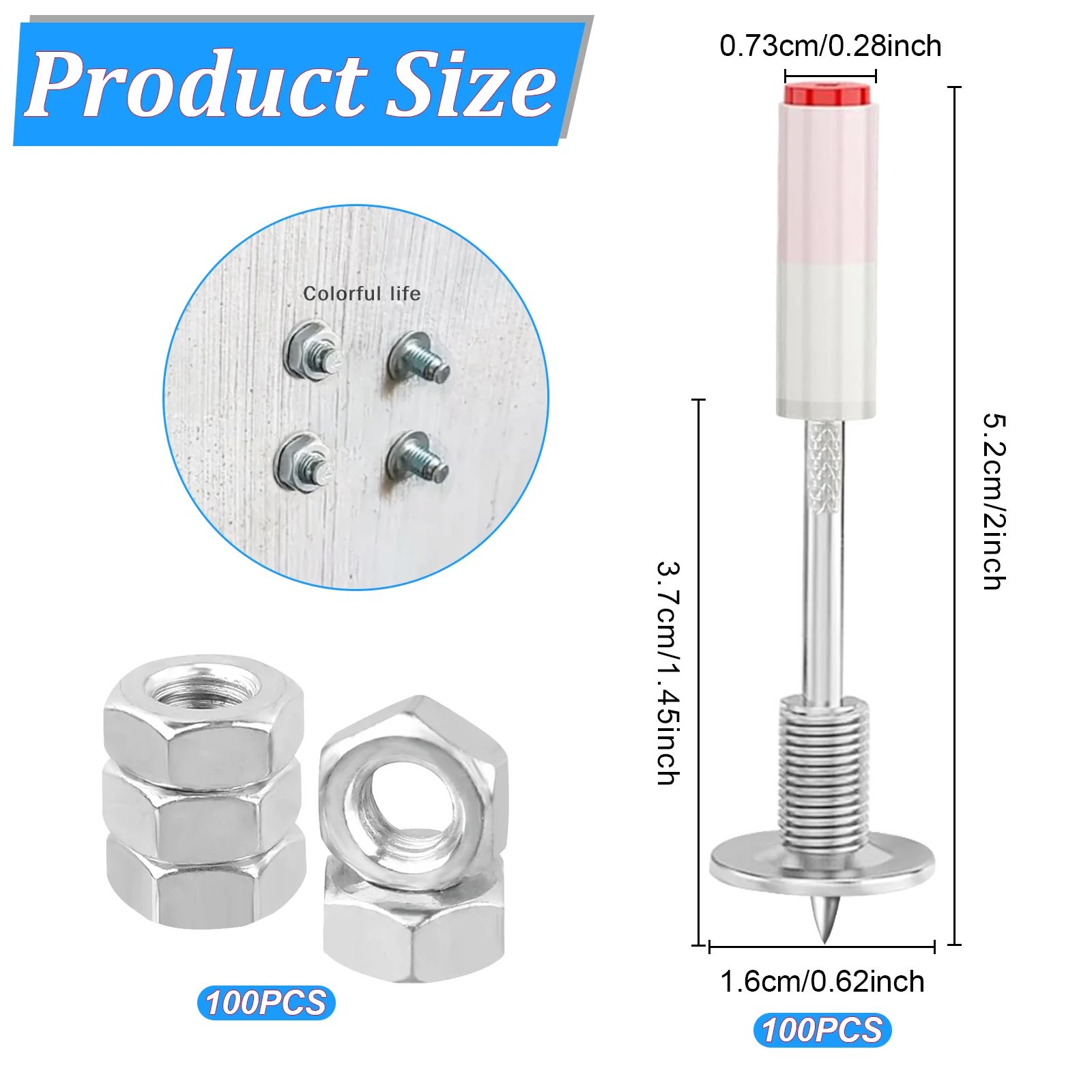 100pcs 7.3mm Diameter 42mm Extra Long Concrete Nails Gun Rivet Multi-Purpose Nail M8 Screw Nut Nails For Manual Steel Nail Gun