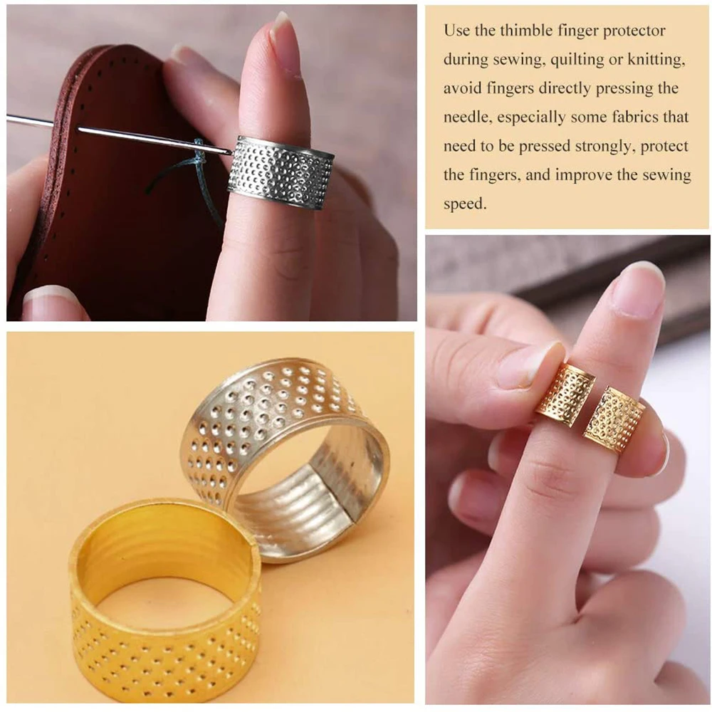 Handarbeit Nähen Fingerhut Metall Fingerschild Ring Leder Fingerschutz Fingerhut Ringe zum Stricken Quilten DIY Handwerk – Detail 4