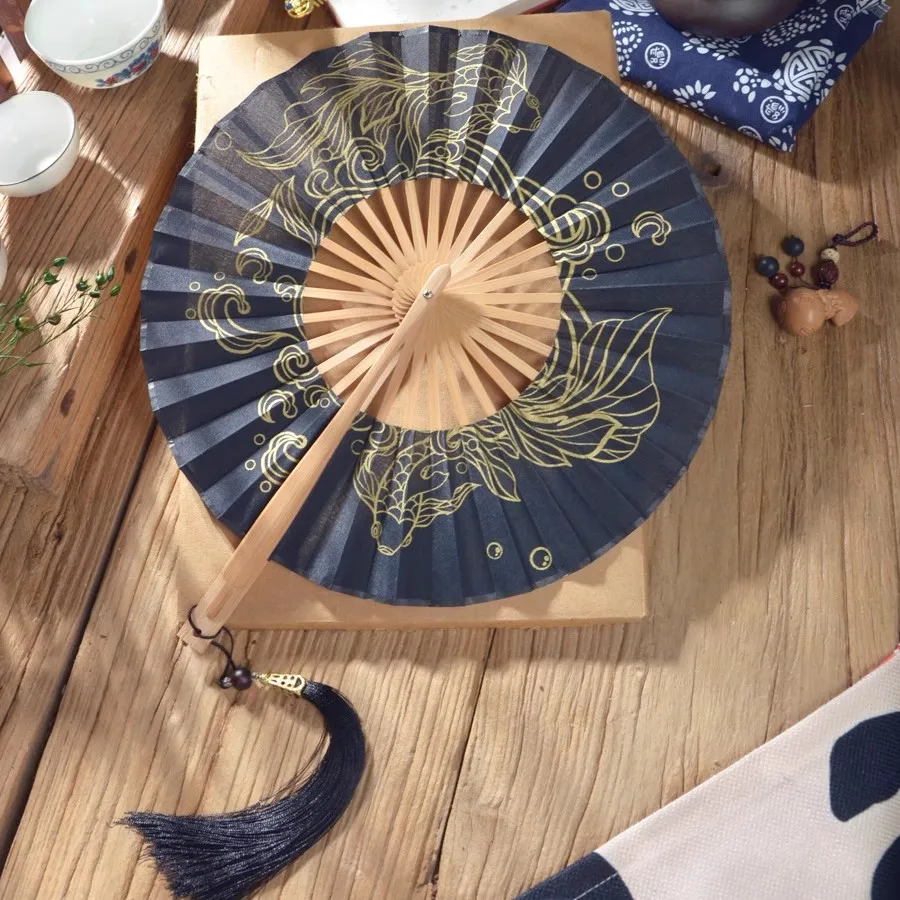 Chinese Folding Hand Fan Traditional Bamboo Round Fan for Women Portable Clutch Cooling Fan Hanfu Qipao Summer Accessory