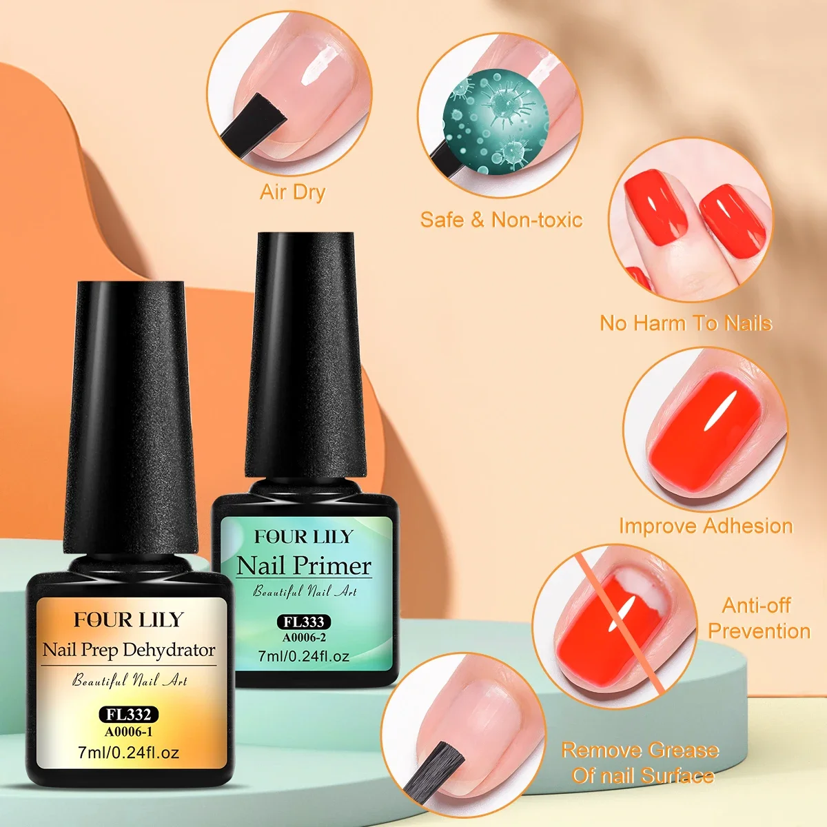 7ml 네일 디하이드레이터 및 네일 프라이머 무산성 천연 네일 준비제 아크릴 및 UV 젤 네일 폴리쉬용 빠른 건조 우수한 접착 세트
