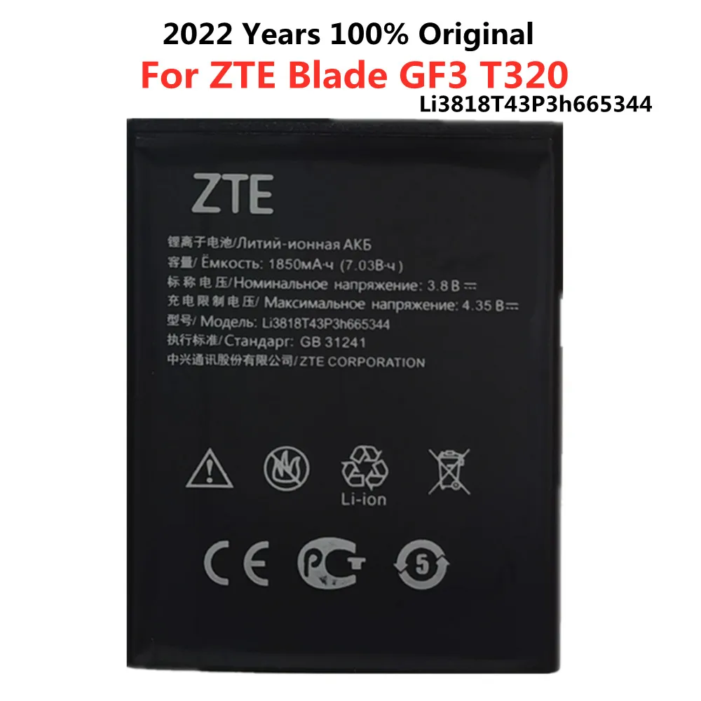 

2022 New 100% Original Mobile Phone Replacement 3.8V 1850mAh Li3818T43P3h665344 For ZTE Blade GF3 T320 Battery Baterij Batteries