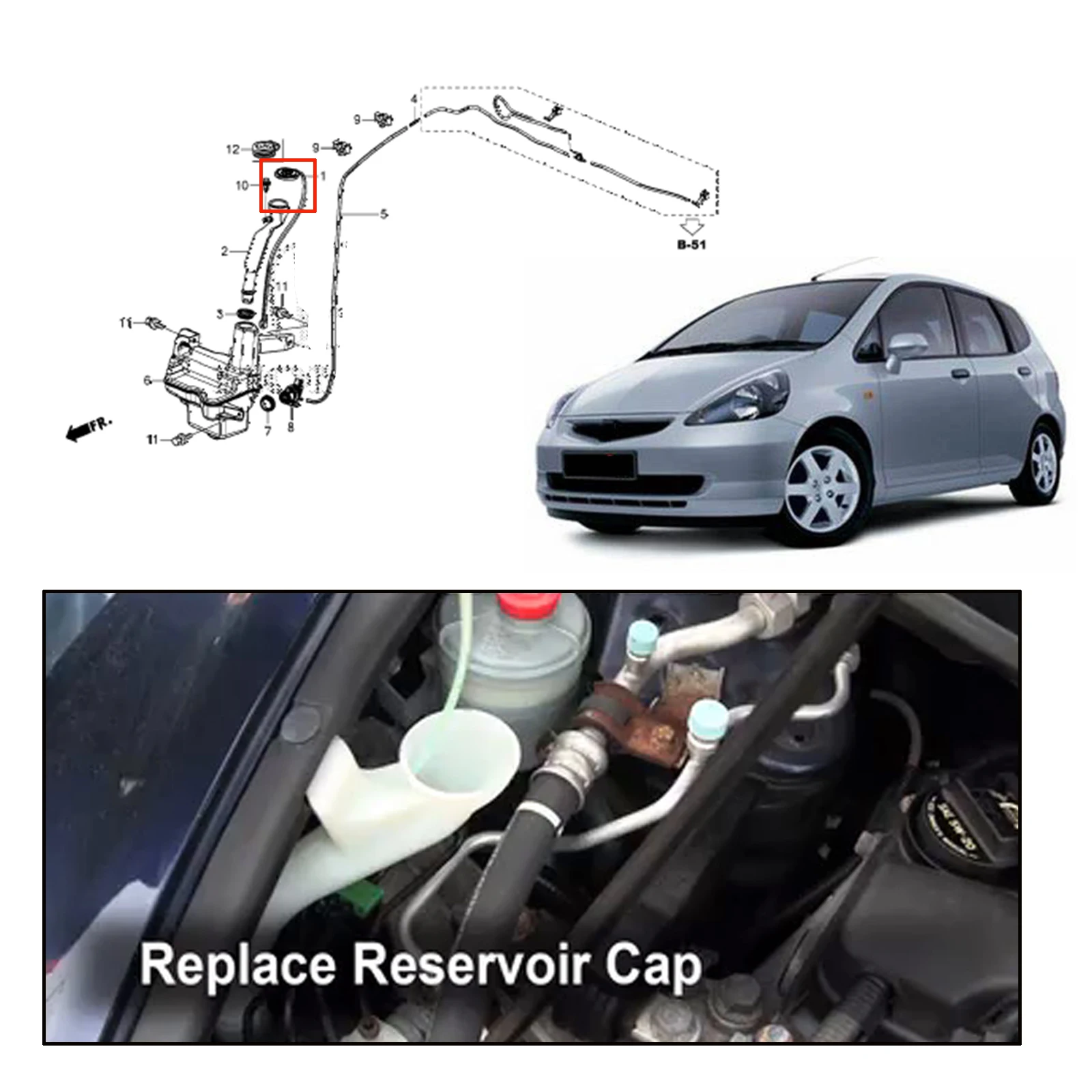 Car Windscreen Wiper Washer Bottle Reservoir Tank Cap for Honda Jazz 2005-2008