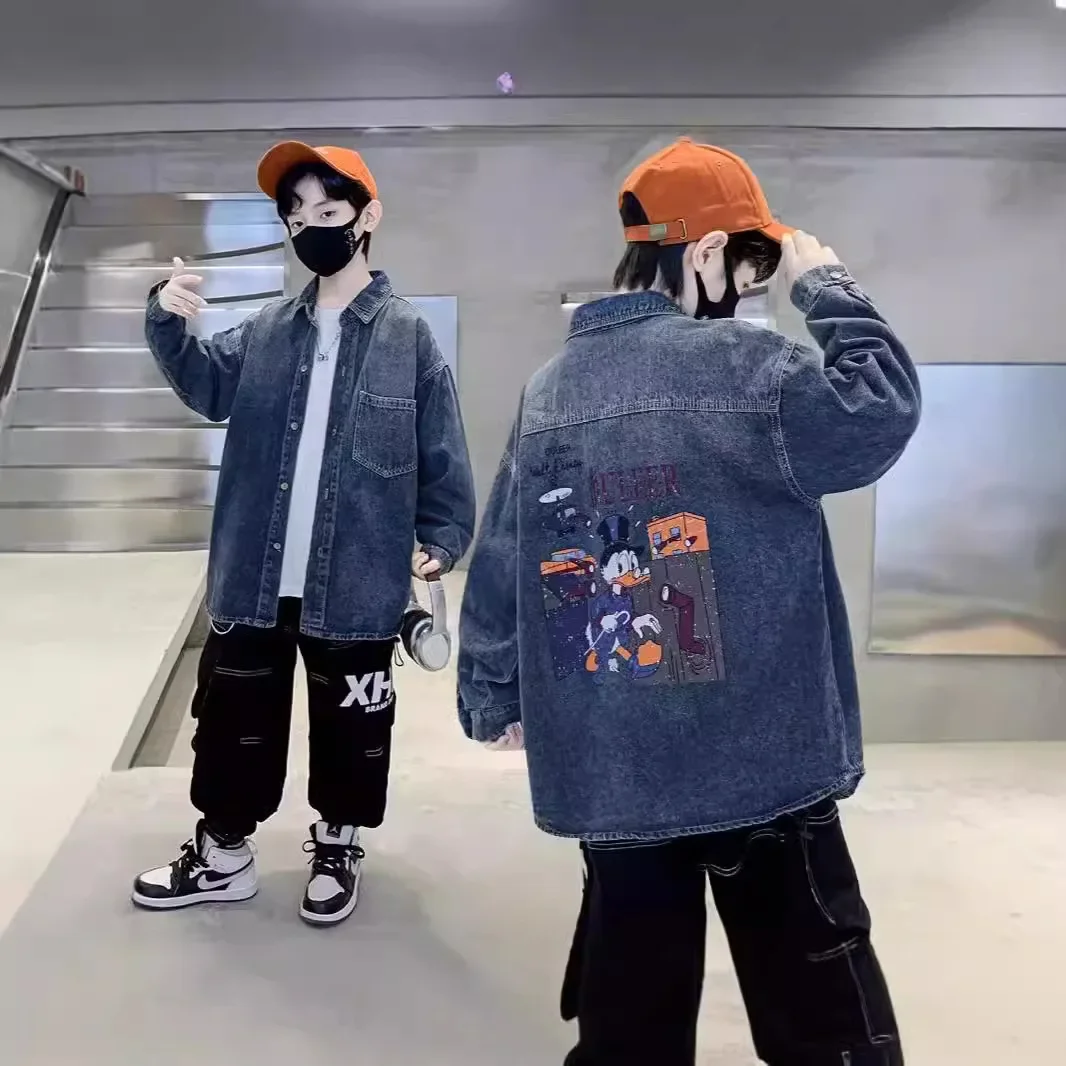 Spring Autumn Boys Denim Shirt Long Sleeve Children's Clothing Trendy Kids Fashion Middle Large Children Spring Summer New Arriv