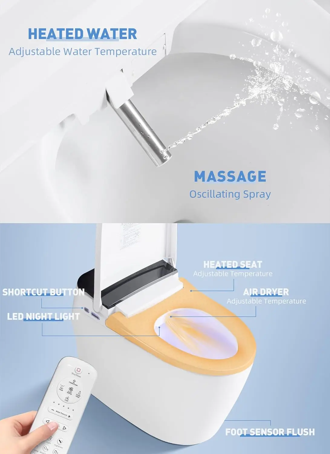 Smart Toilet with Bidet Built in Bidet Toilet Combo with Warm Water Sprayer & Dryer Heated Seat Auto Dual Flush Foot Sensor 2
